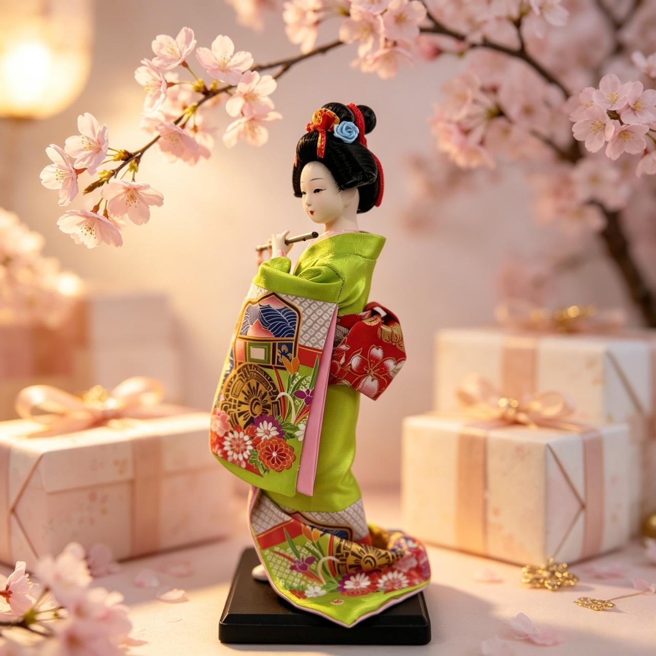 Collectible Handcrafted Flute Maiko Figurine Japanese Style Desktop Decor Holiday Gift