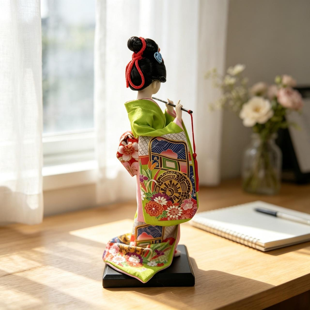 Collectible Handcrafted Flute Maiko Figurine Japanese Style Desktop Decor Holiday Gift