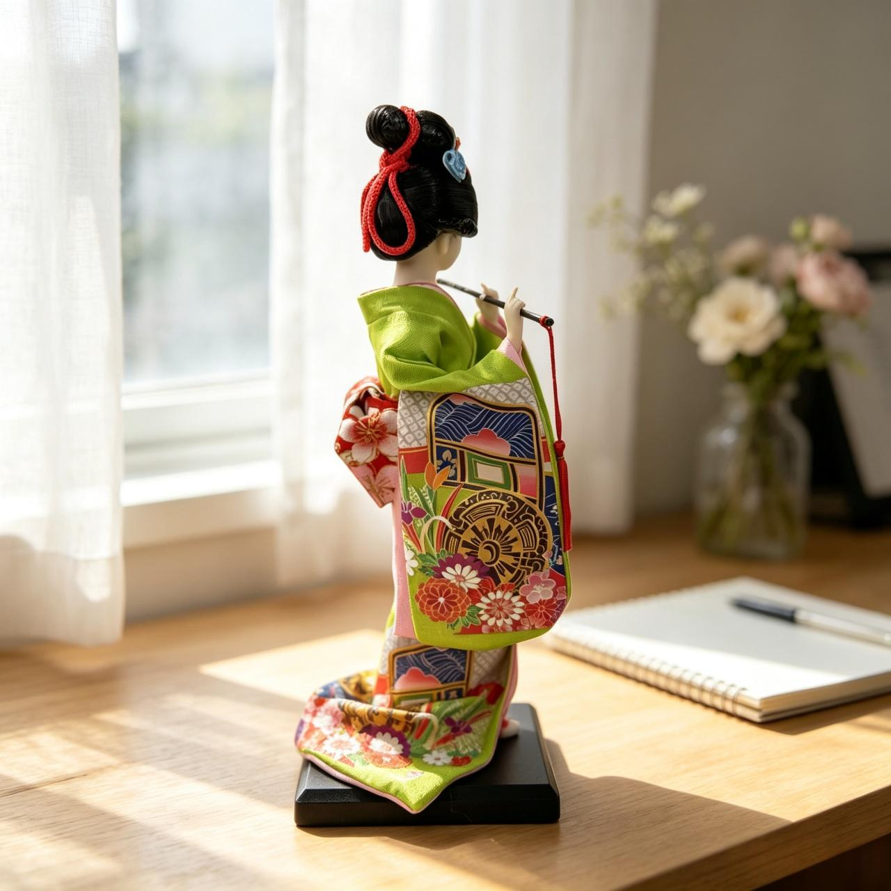 Collectible Handcrafted Flute Maiko Figurine Japanese Style Desktop Decor Holiday Gift