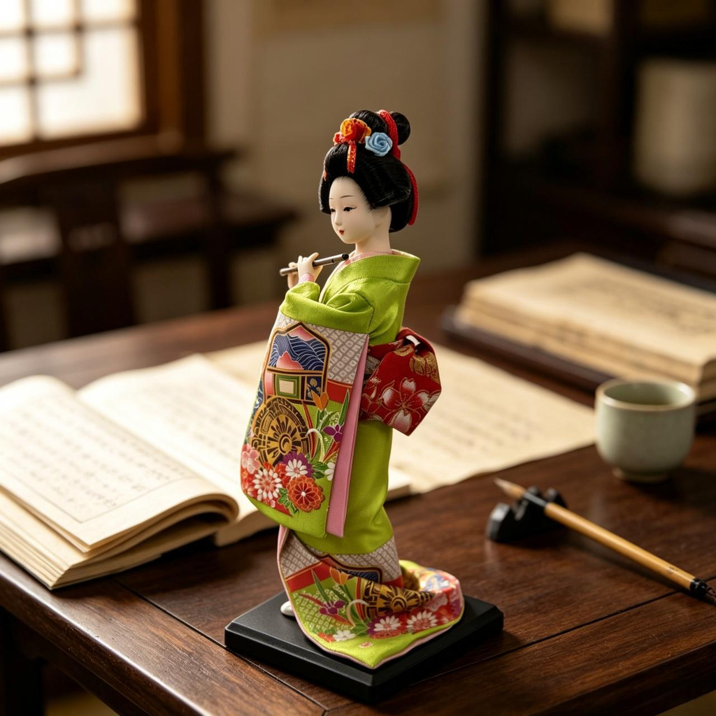 Collectible Handcrafted Flute Maiko Figurine Japanese Style Desktop Decor Holiday Gift