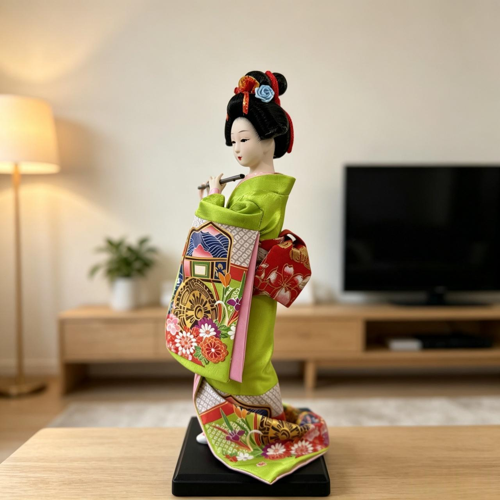 Collectible Handcrafted Flute Maiko Figurine Japanese Style Desktop Decor Holiday Gift