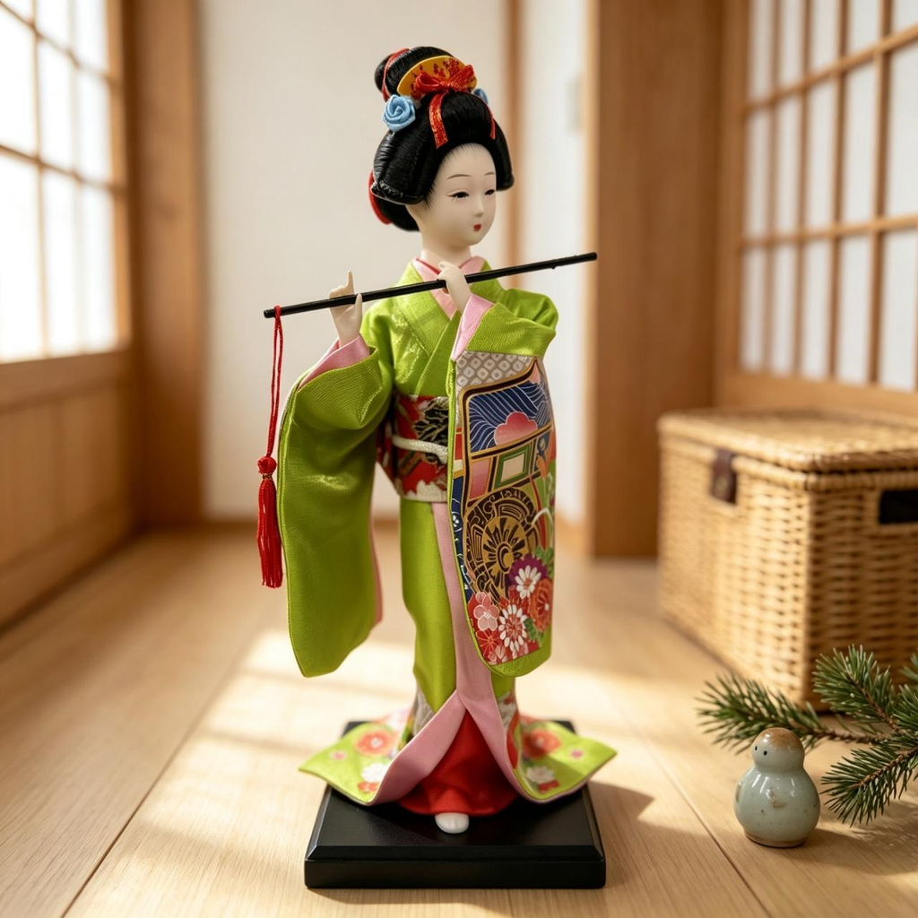 Collectible Handcrafted Flute Maiko Figurine Japanese Style Desktop Decor Holiday Gift