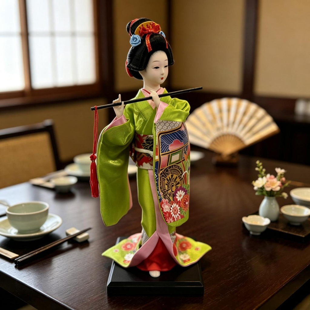 Collectible Handcrafted Flute Maiko Figurine Japanese Style Desktop Decor Holiday Gift