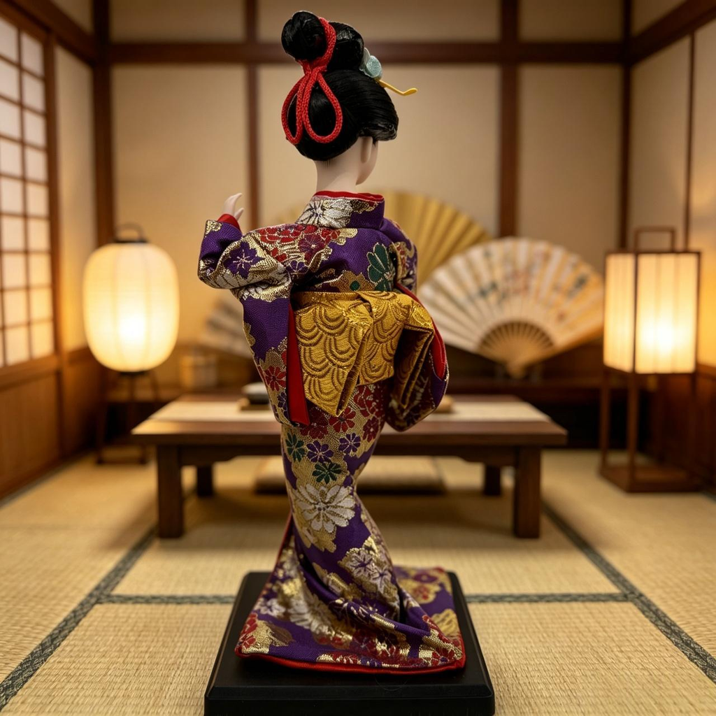 Handmade Japanese Geisha Doll in Silk Kimono | Collectible Art Figurine for Desk Display & Holiday Gifting