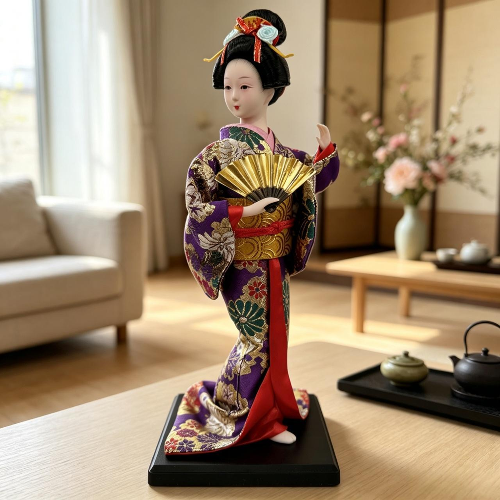 Handmade Japanese Geisha Doll in Silk Kimono | Collectible Art Figurine for Desk Display & Holiday Gifting