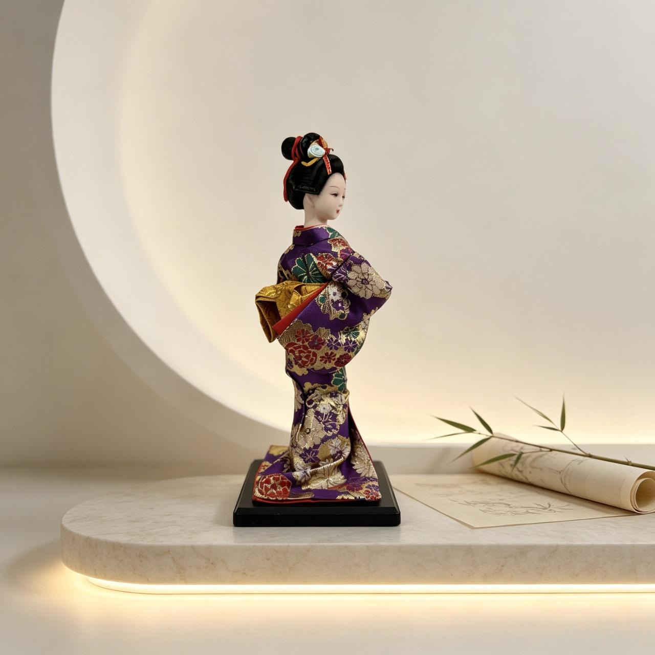 Handmade Japanese Geisha Doll in Silk Kimono | Collectible Art Figurine for Desk Display & Holiday Gifting