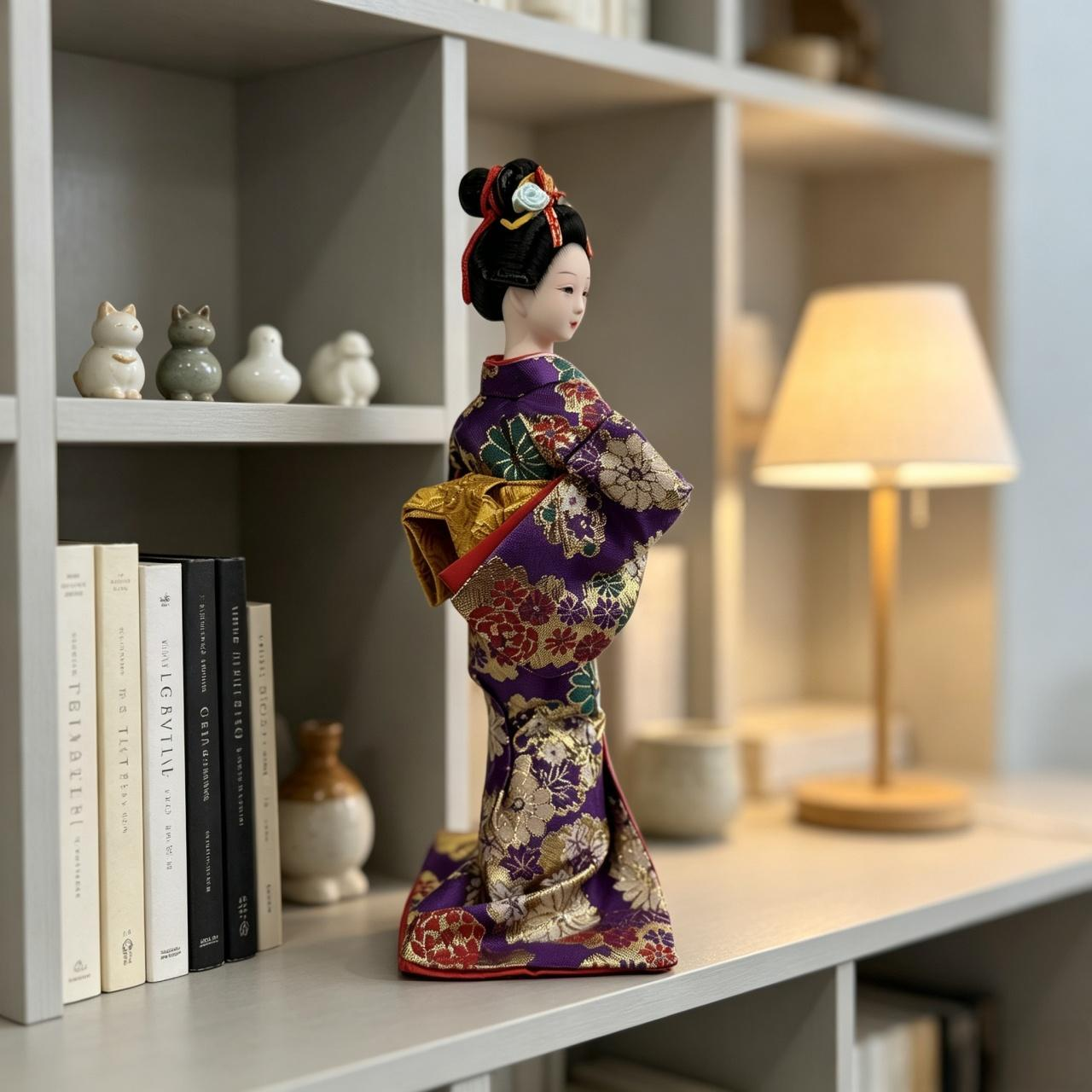 Handmade Japanese Geisha Doll in Silk Kimono | Collectible Art Figurine for Desk Display & Holiday Gifting