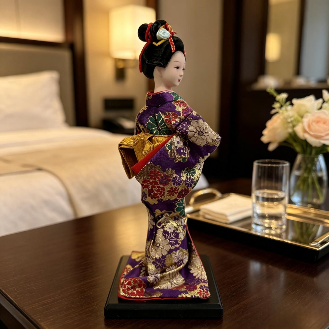Handmade Japanese Geisha Doll in Silk Kimono | Collectible Art Figurine for Desk Display & Holiday Gifting