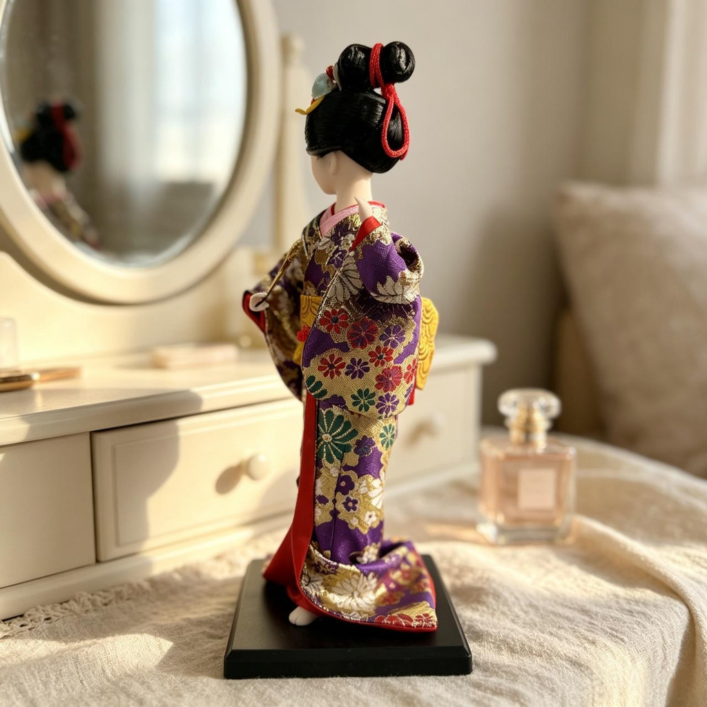 Handmade Japanese Geisha Doll in Silk Kimono | Collectible Art Figurine for Desk Display & Holiday Gifting