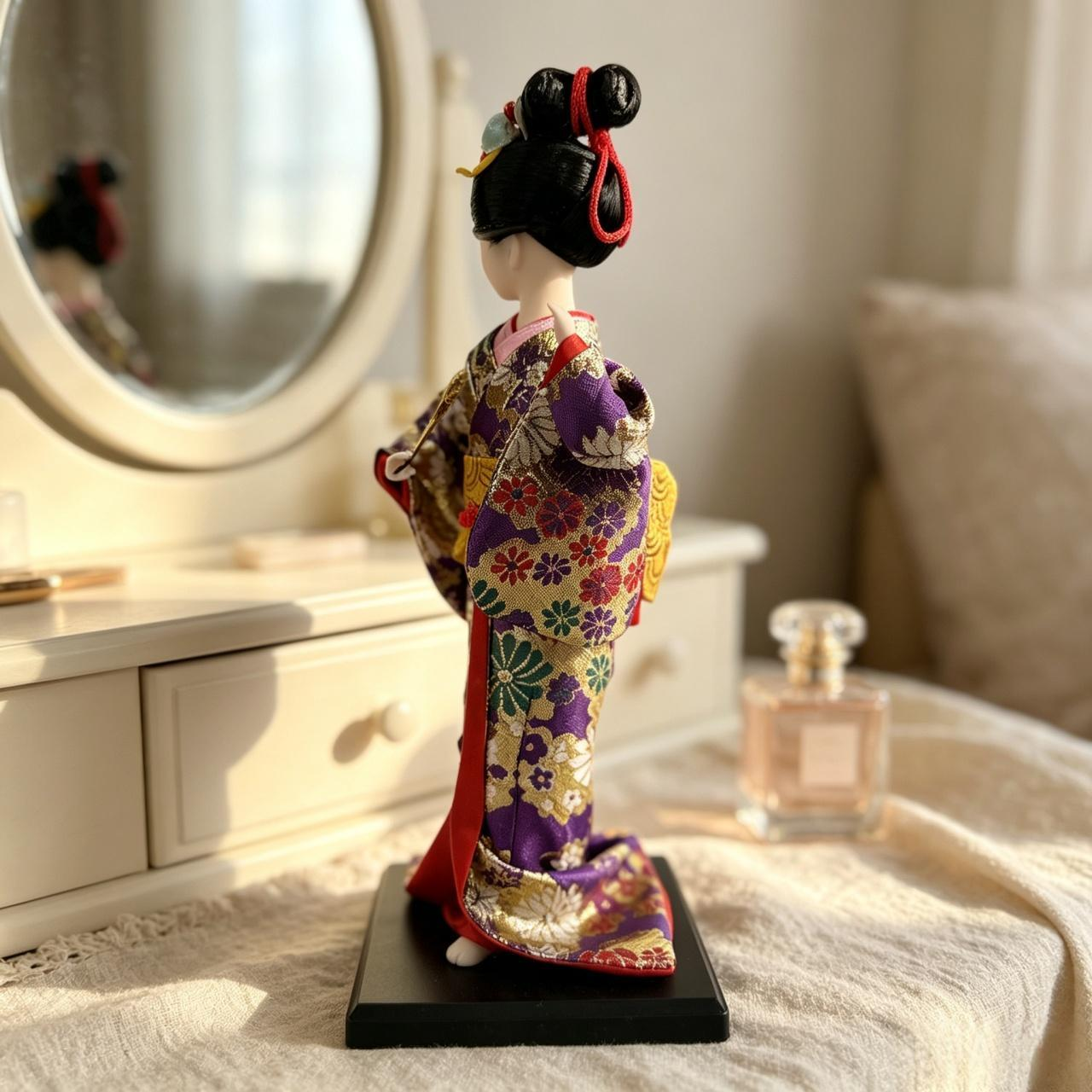 Handmade Japanese Geisha Doll in Silk Kimono | Collectible Art Figurine for Desk Display & Holiday Gifting